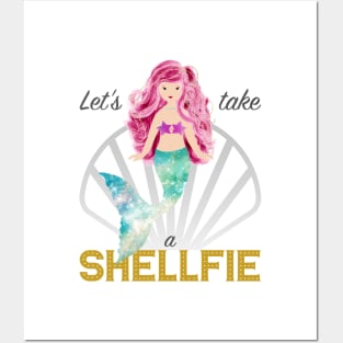 Mermaid: Let's take a shellfie (pink) Posters and Art